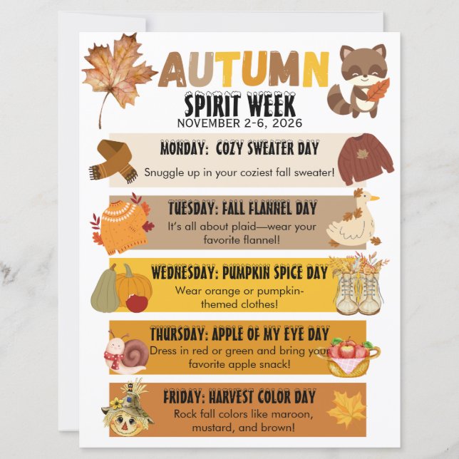 Autumn School Spirit Week Flyer  (Front)