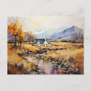 Autumn Scottish Highlands Watercolor Postcard
