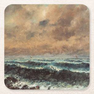 Autumn Sea – Gustave Courbet Square Paper Coaster