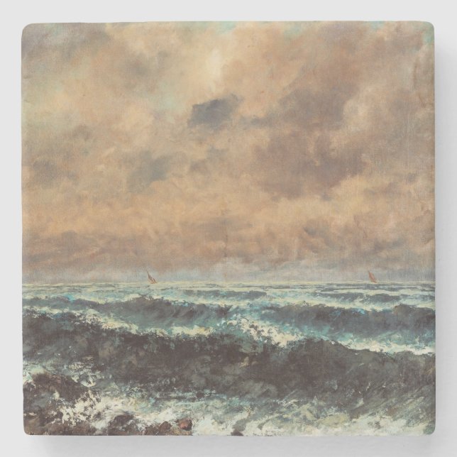 Autumn Sea – Gustave Courbet Stone Coaster (Front)