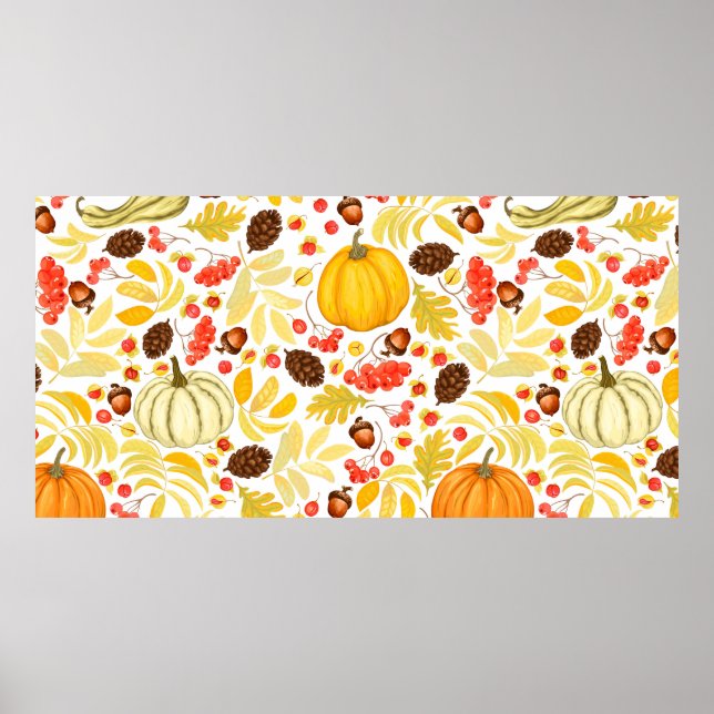 Autumn seamless background with pumpkins, acorns,  poster (Front)