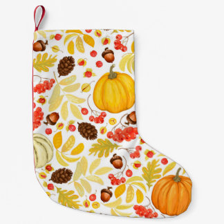 Autumn seamless background with pumpkins, acorns, small christmas stocking