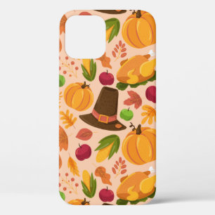 Autumn seamless pattern, cute fall cartoon texture iPhone 12 case