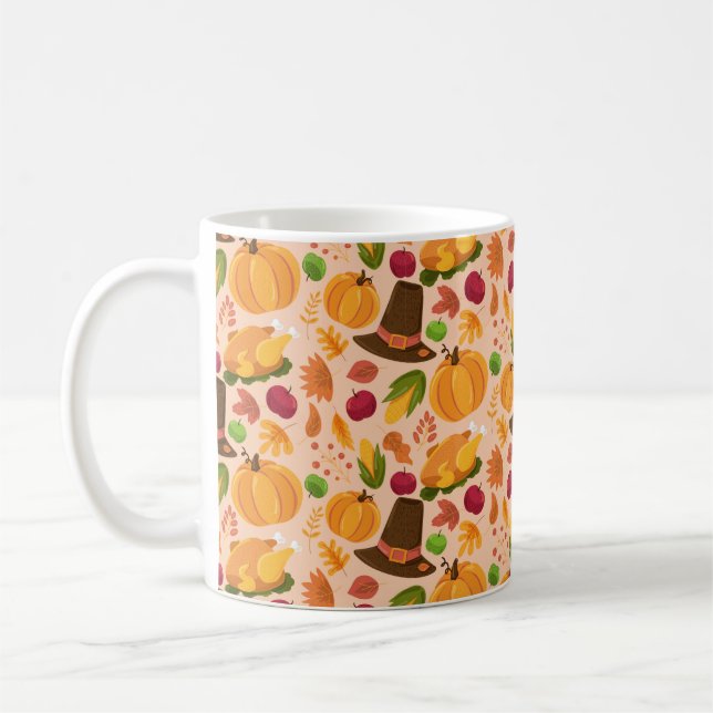 Autumn seamless pattern, cute fall cartoon texture coffee mug (Left)