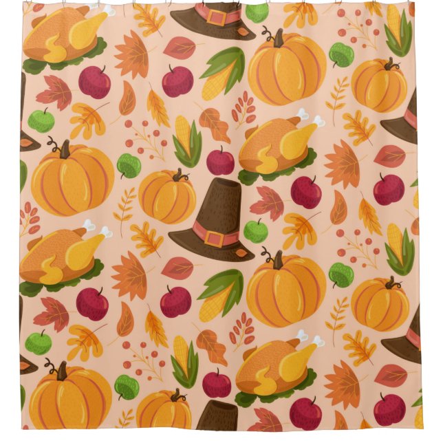 Autumn seamless pattern, cute fall cartoon texture shower curtain (Front)
