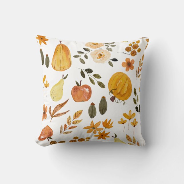 Autumn Seamless Pattern Pumpkin & Fall Leaves Cushion (Front)