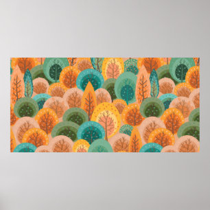 Autumn seamless pattern with abstract flat handdra poster