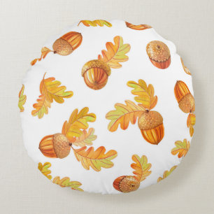 autumn seamless pattern with colorful oak leaves a round cushion