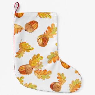 autumn seamless pattern with colorful oak leaves a small christmas stocking