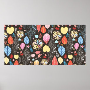 Autumn seamless pattern with colourful leaves and  poster