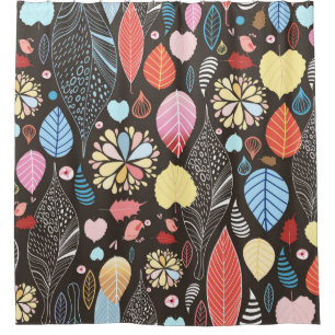 Autumn seamless pattern with colourful leaves and shower curtain
