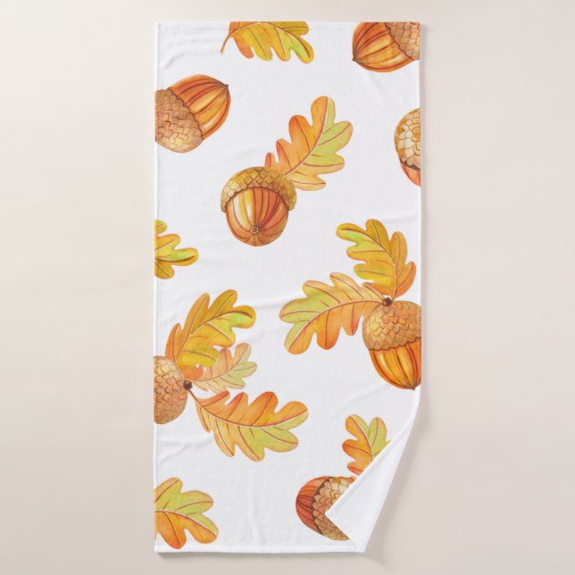 autumn seamless pattern with colourful oak leaves  bath towel (Bath Towel)