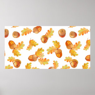 autumn seamless pattern with colourful oak leaves poster