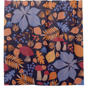 Autumn seamless pattern with leaves, branches and shower curtain
