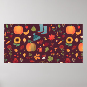 Autumn Seamless vintage Pattern. Mushrooms, acorns Poster