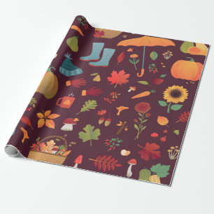 Autumn Seamless vintage Pattern. Mushrooms, acorns Wrapping Paper