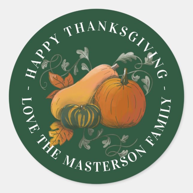 Autumn Season Fall Harvest Happy Thanksgiving Classic Round Sticker (Front)
