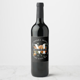 Autumn Season Fall Harvest Monogram Personalised Wine Label