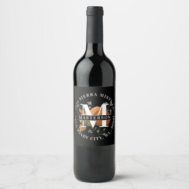 Autumn Season Fall Harvest Monogram Personalised Wine Label (Front)
