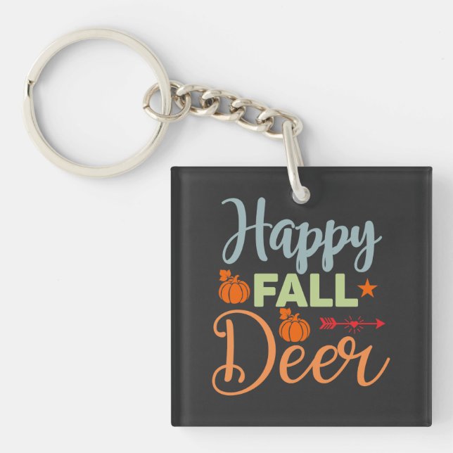 Autumn Season Happy Fall Deer Key Ring (Front)