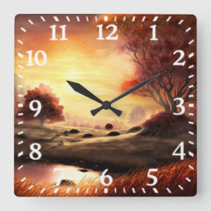 Autumn Season Landscape Painting-68753 Square Wall Clock