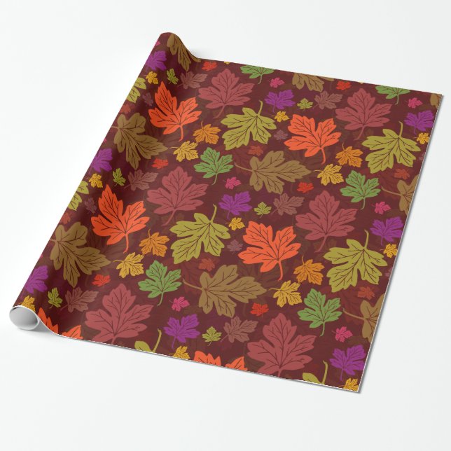 Autumn Season Maple Leaves Bright Pattern Wrapping Paper (Unrolled)