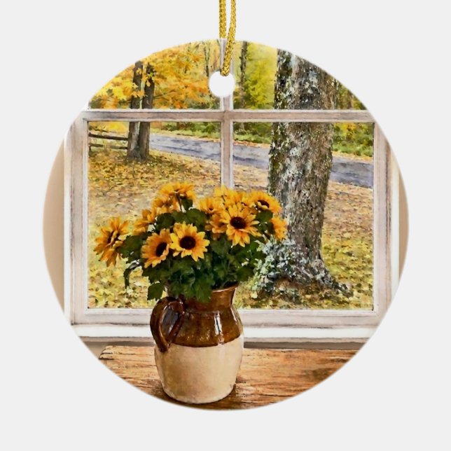 Autumn Seen Through a Window Ceramic Tree Decoration (Front)