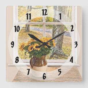 Autumn Seen Through a Window Square Wall Clock