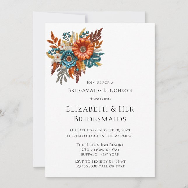 Autumn Sequined Blossoms Bridesmaids Luncheon Invitation (Front)