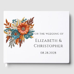 Autumn Sequined Blossoms Wedding Welcome Sign Guest Book