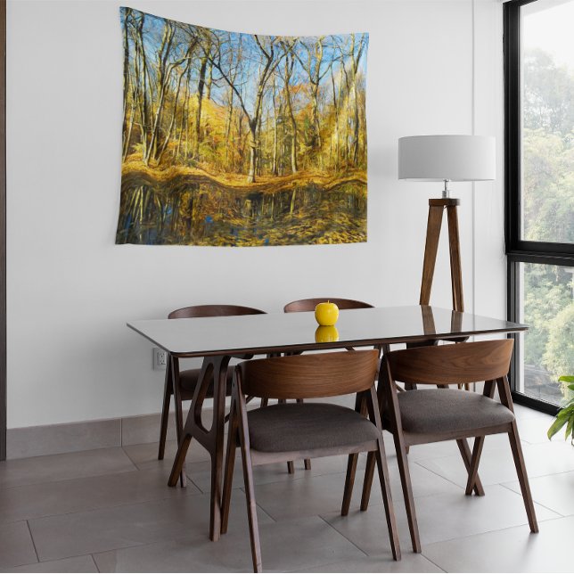 Autumn Serenity: Tranquil Reflections by the Pond Tapestry (Creator Uploaded)