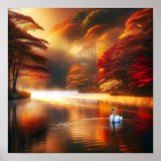 Autumn Serenity with Swan - Peaceful Nature  Poster