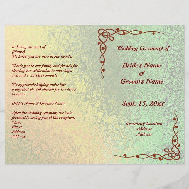 Autumn Shades of Green and Yellow Wedding Program (Front)