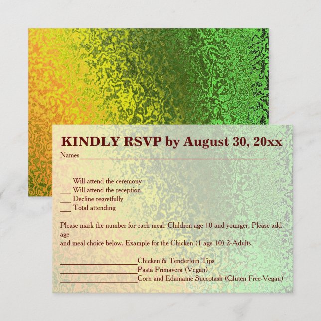 Autumn Shades of Green and Yellow Wedding RSVP Invitation (Front/Back)