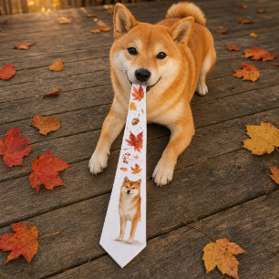Autumn Shiba Inu Watercolor Tie