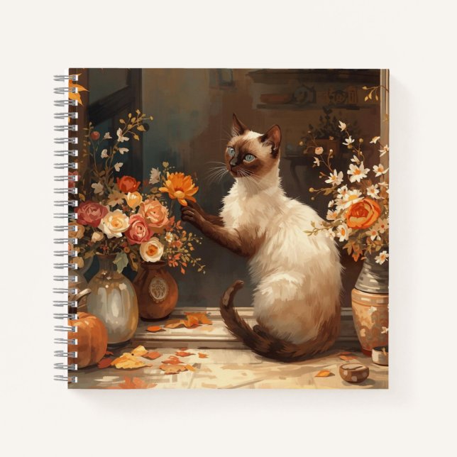 Autumn Siamese Cat for Thanksgiving  Notebook (Front)