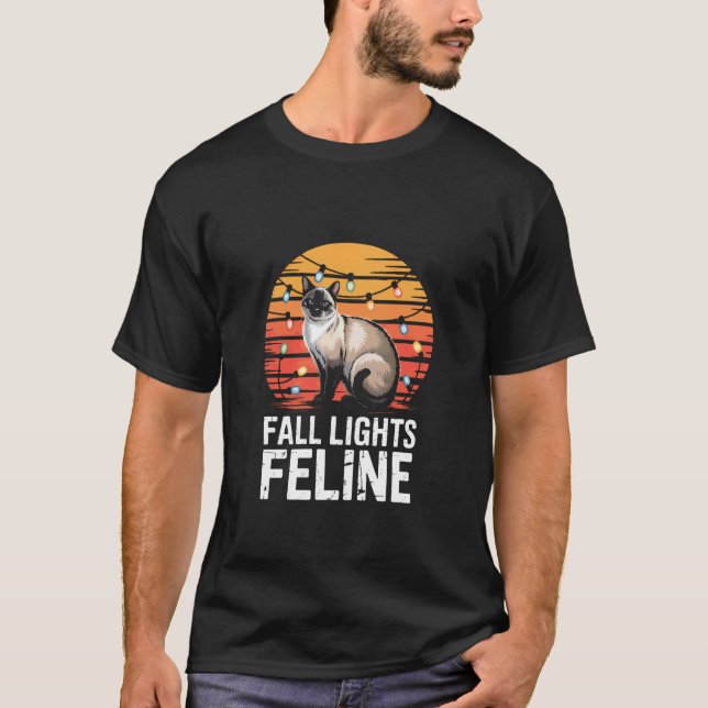 Autumn Siamese Cat Lights Design - Fall Lights Fel T-Shirt (Front)