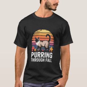 Autumn Siamese Cat Walking Through Leaves 1 T-Shirt
