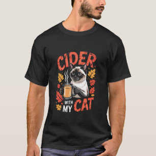 Autumn Siamese Cat with Cider Mug T-Shirt
