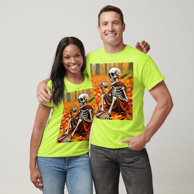 Autumn Skeleton Coffee Break Design T-Shirt (Unisex)