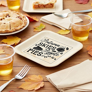 Autumn skies apple pies flour sack look paper plate