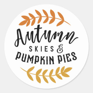 Autumn Skies Pumpkin Pies Fall Design Classic Round Sticker
