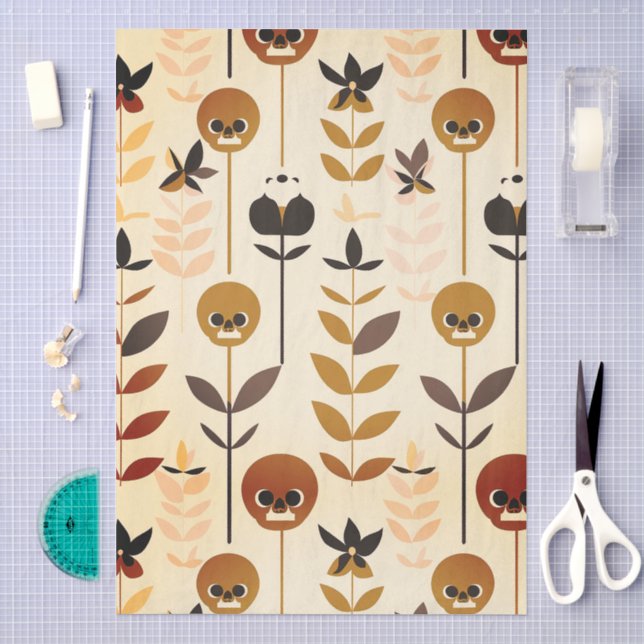 Autumn Skull Floral Pattern Tissue Paper (Craft)