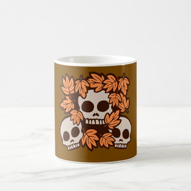 Autumn Skulls with Fall Leaves Wreath Seasonal Fun Coffee Mug (Center)