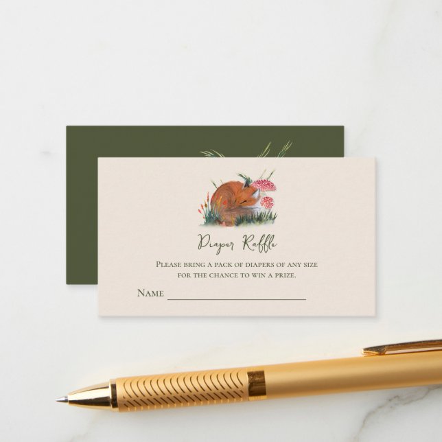 Autumn Sleepy Fox Diaper Raffle Tickets Enclosure (Front/Back In Situ)