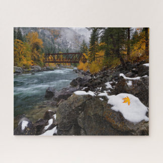 Autumn Snow Along Wenatchee River Near Leavenworth Jigsaw Puzzle