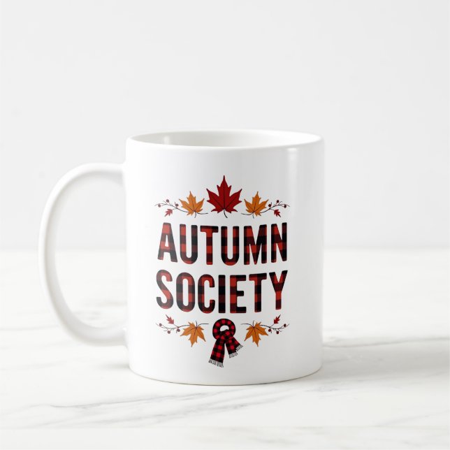 Autumn Society Plaid Lettering Fall Design Coffee Mug (Left)