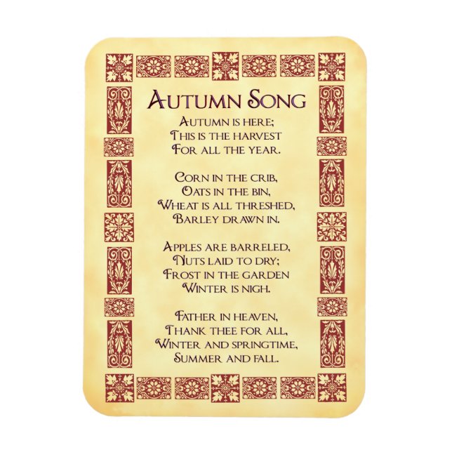 Autumn Song Red Art Thanksgiving Poem Magnet (Vertical)