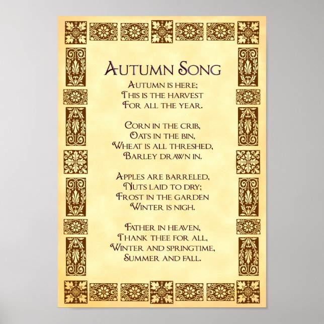 Autumn Song Thanksgiving Harvest Poem 10x14 Poster (Front)