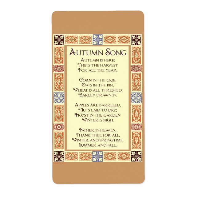 Autumn Song Thanksgiving Harvest Poem Sticker (Front)